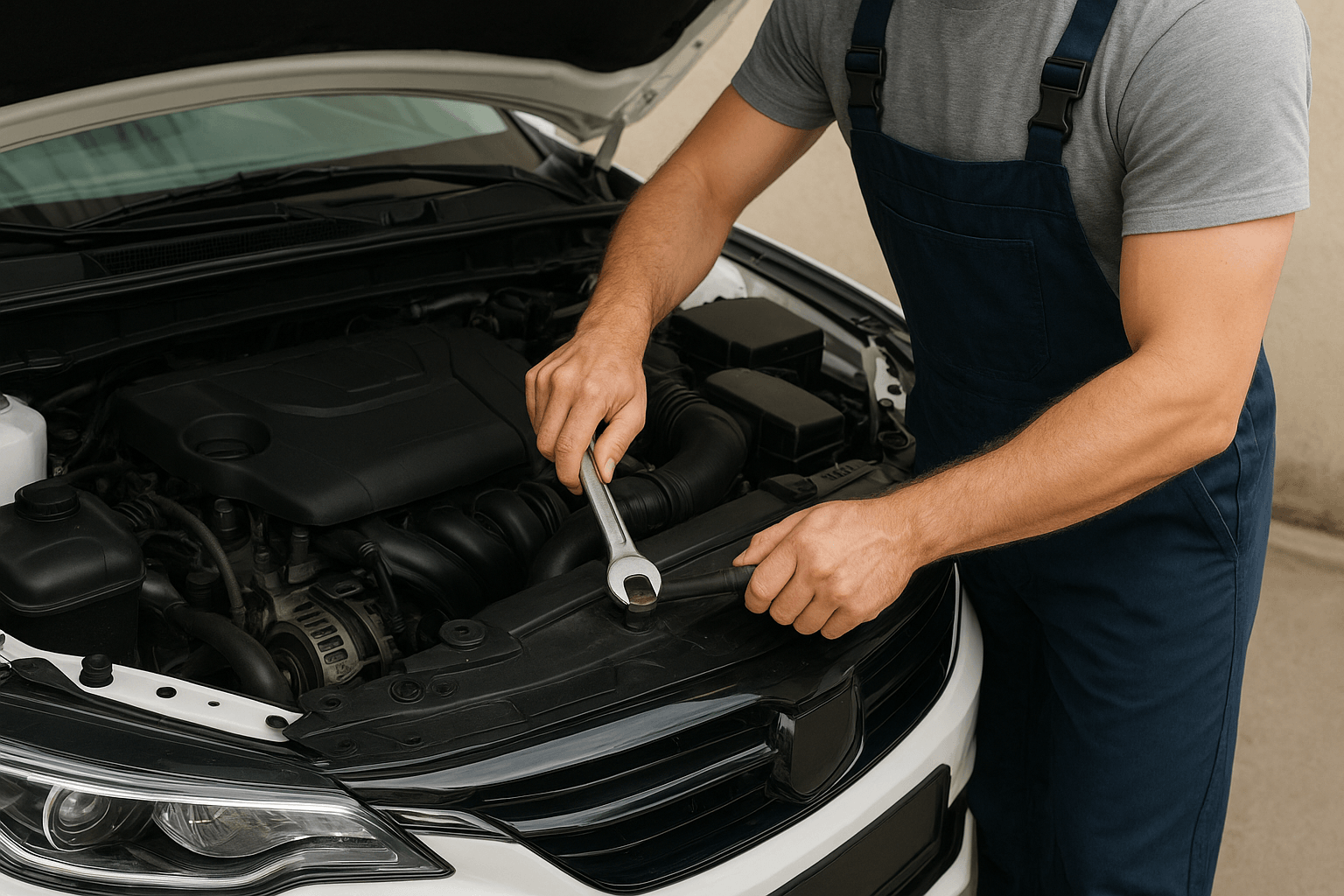 Mechanic working on car engine
